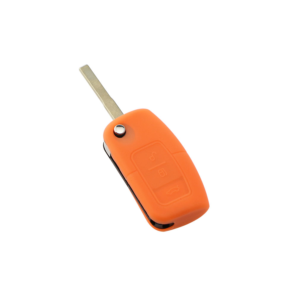 SILICONA LLAVE FORD BANANA TRES BOTONES EN NARANJA